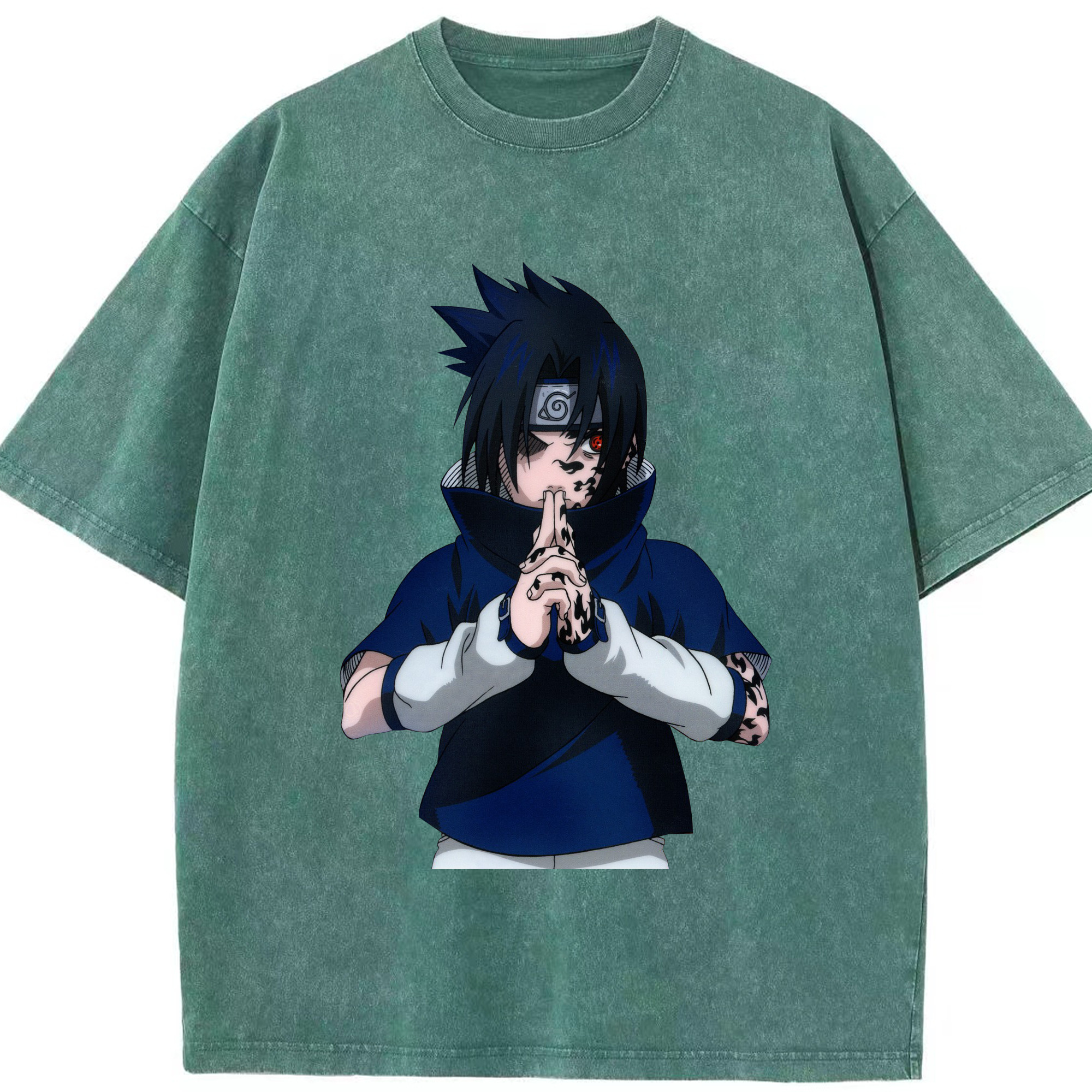 （画像用） NARUTO -ナルト- うちは サスケ Uchiha Sasuke 綿100% ヴィンテージ風 半袖Tシャツ（フロントプリント）